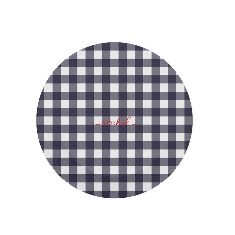 White & Navy Gingham Anneau de maintien et support-zoom-