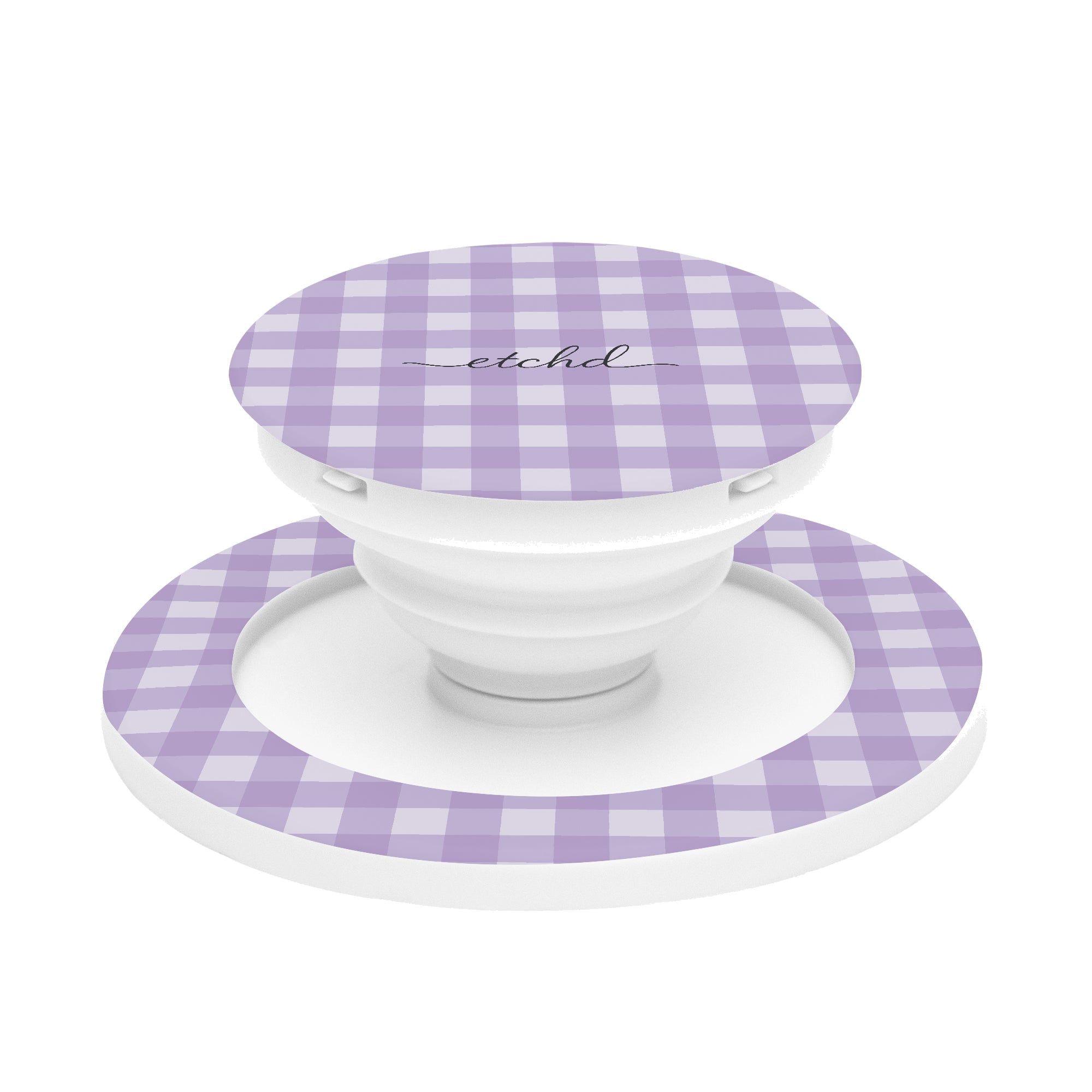 Lilac & Cream Gingham Phone Grip And Stand by etchd