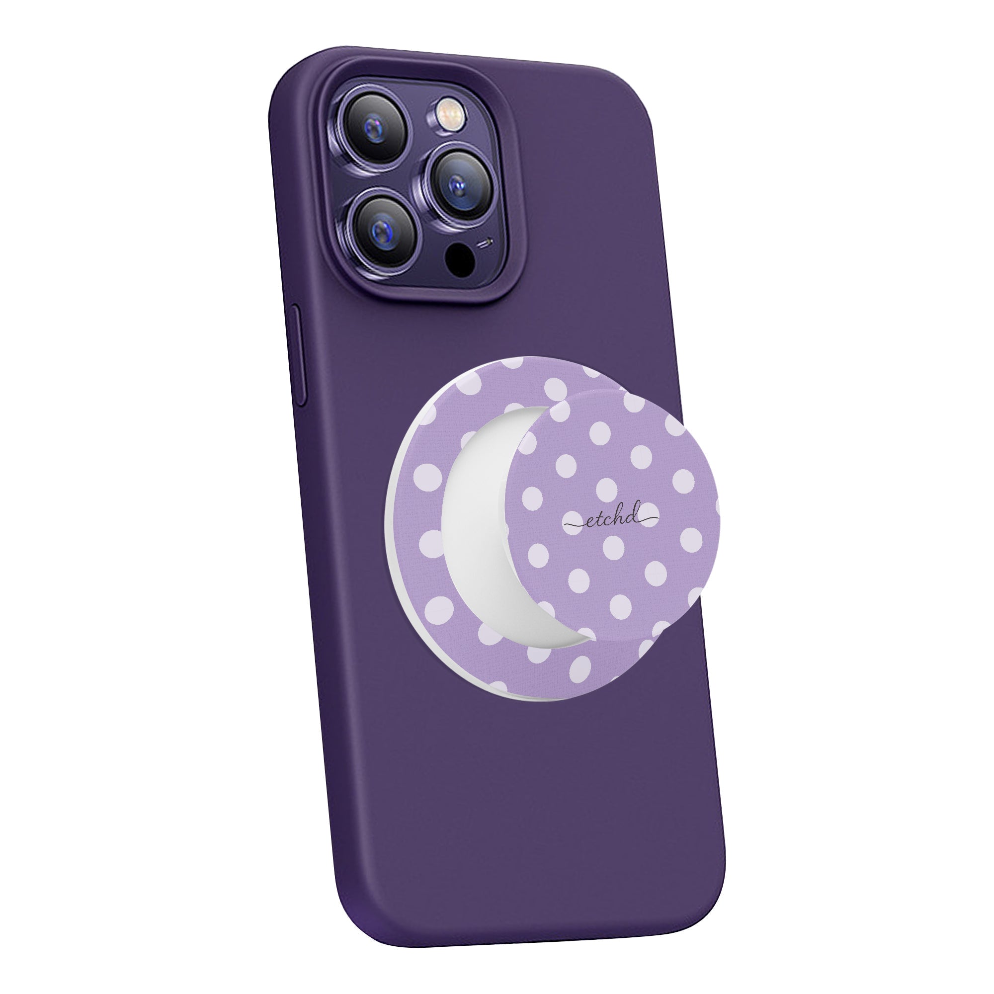 Cream & Lilac Polka Dot Phone Grip And Stand by etchd, view 7