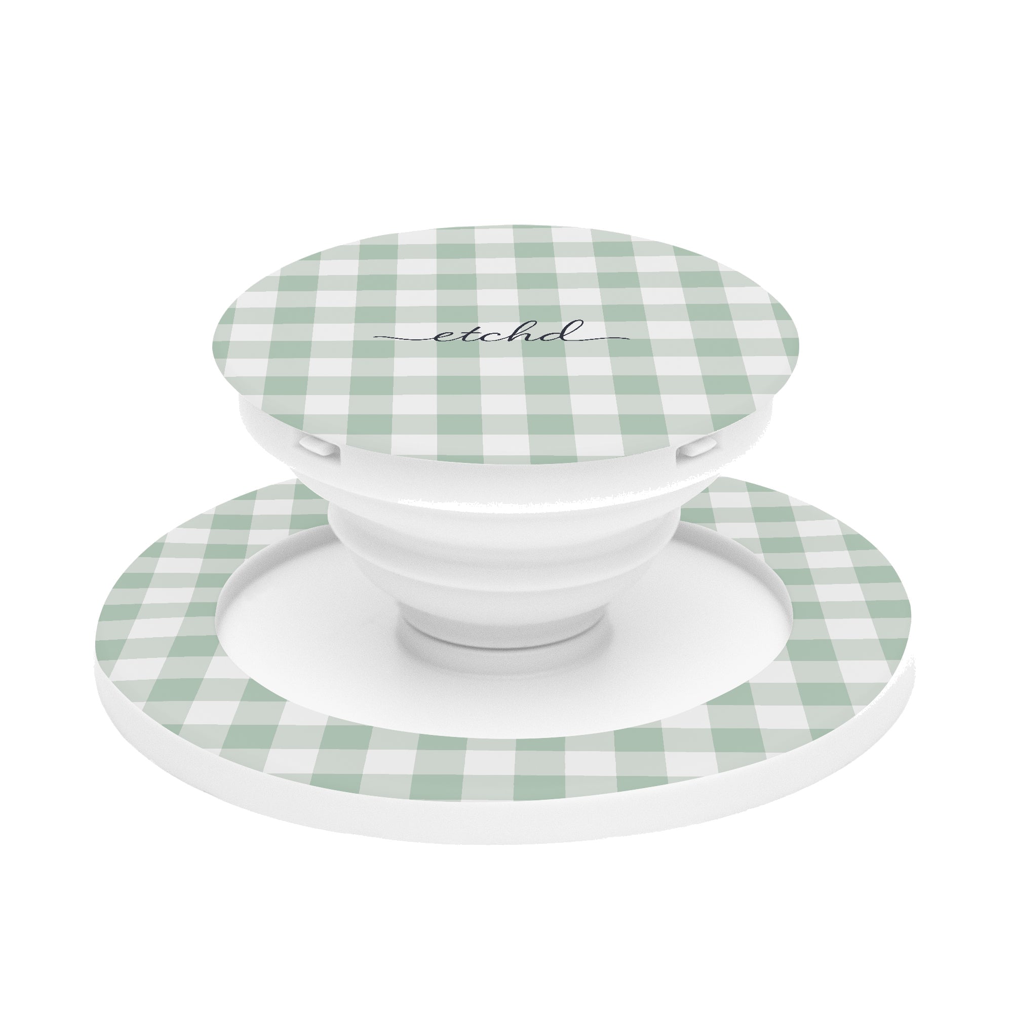 Sage & White Gingham Phone Grip And Stand by etchd