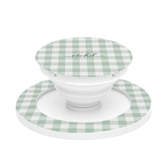 Sage & White Gingham Anello e supporto per telefono di etchd