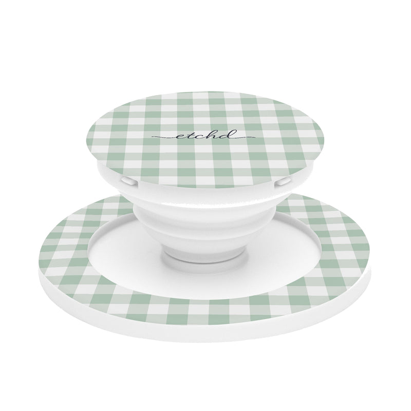 Sage & White Gingham Anello e supporto per telefono-zoom-