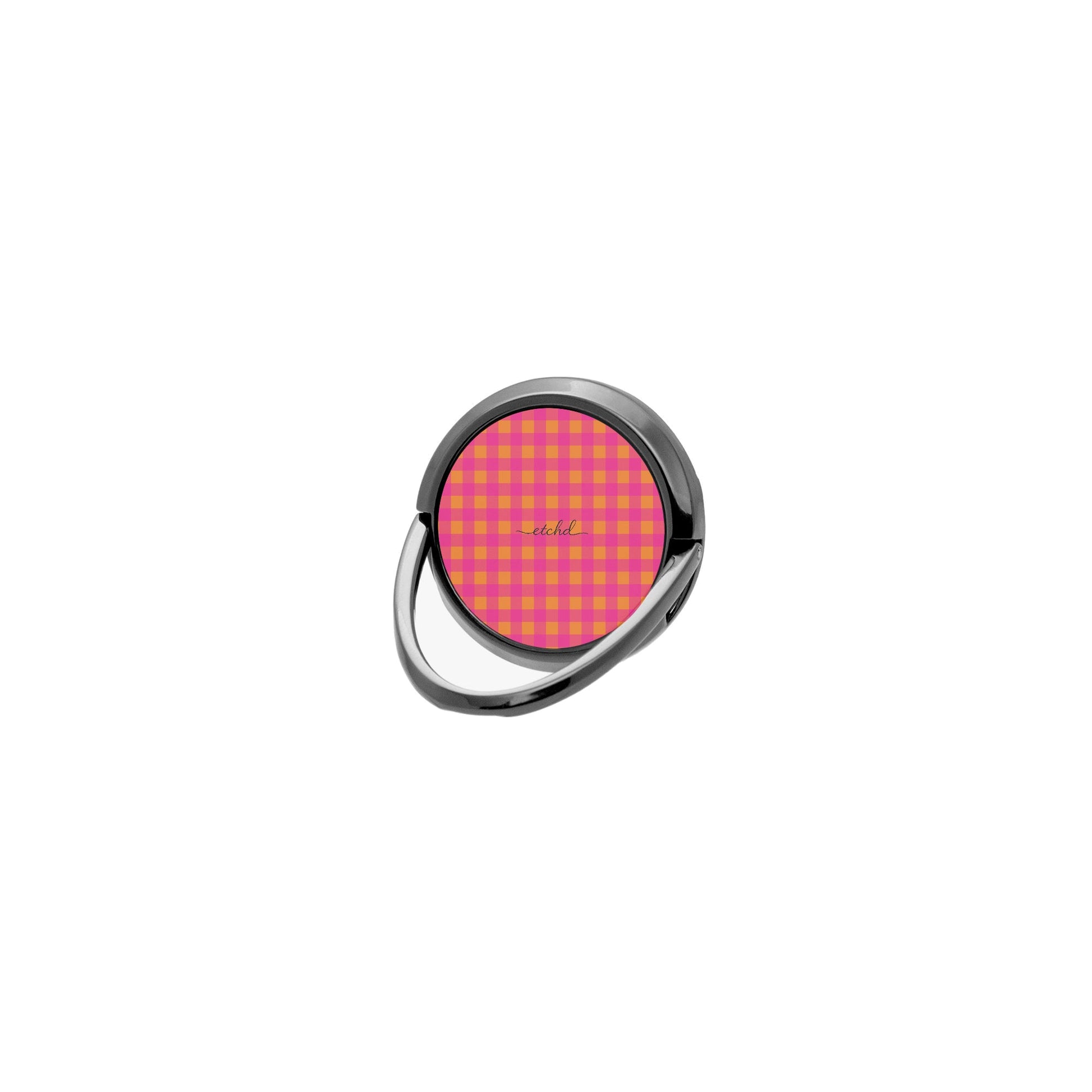 Pink & Orange Gingham Anillo soporte para móvil de etchd