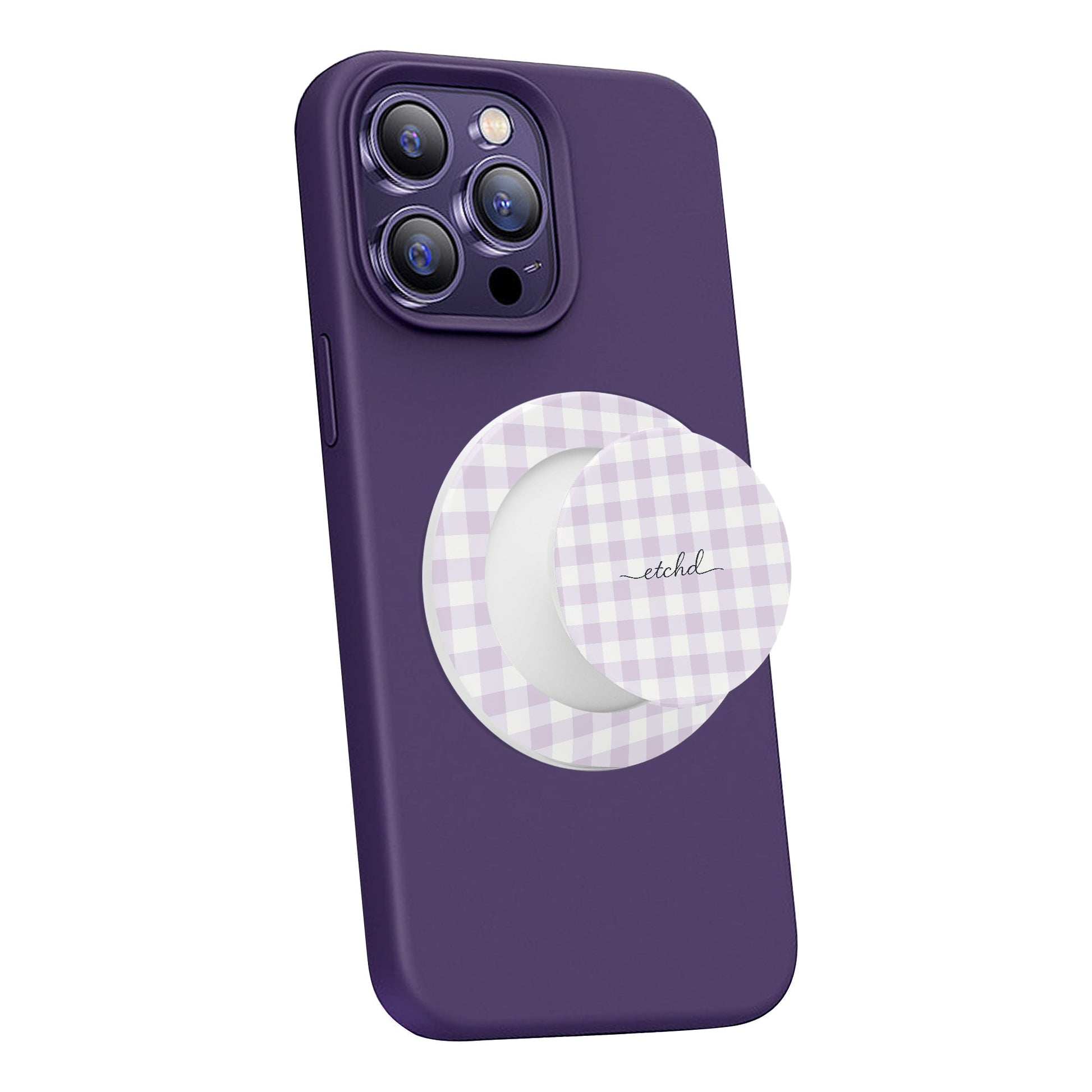 Lilac & White Gingham Phone Grip And Stand by etchd, view 3