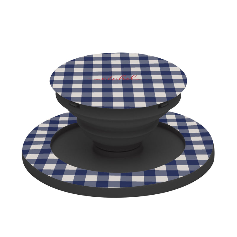 Navy & Cream Gingham Handyhalterung und Ständer-zoom-