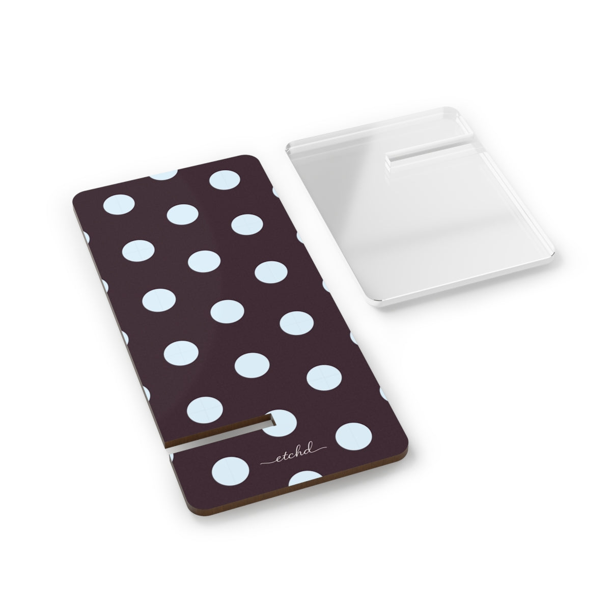 Blue & Plum Polka Dot Phone Stand by etchd, view 2