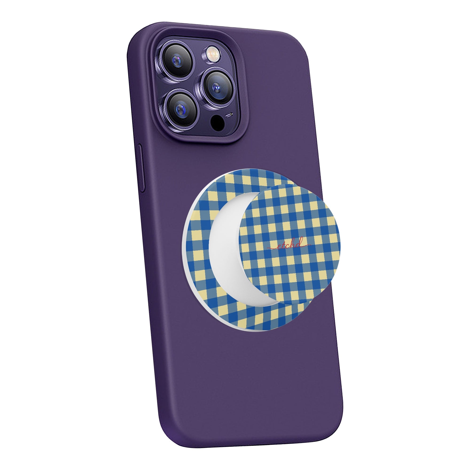 Butter & Cobalt Gingham Phone Grip And Stand by etchd, view 7