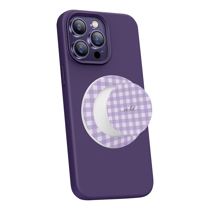 Lilac & Cream Gingham Anello e supporto per telefono-zoom-