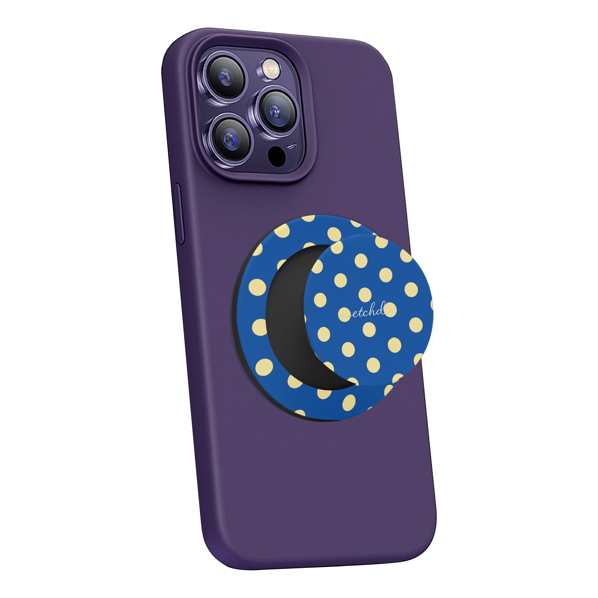 Butter And Cobalt Polka Dot Phone Grip And Stand by etchd, view 4