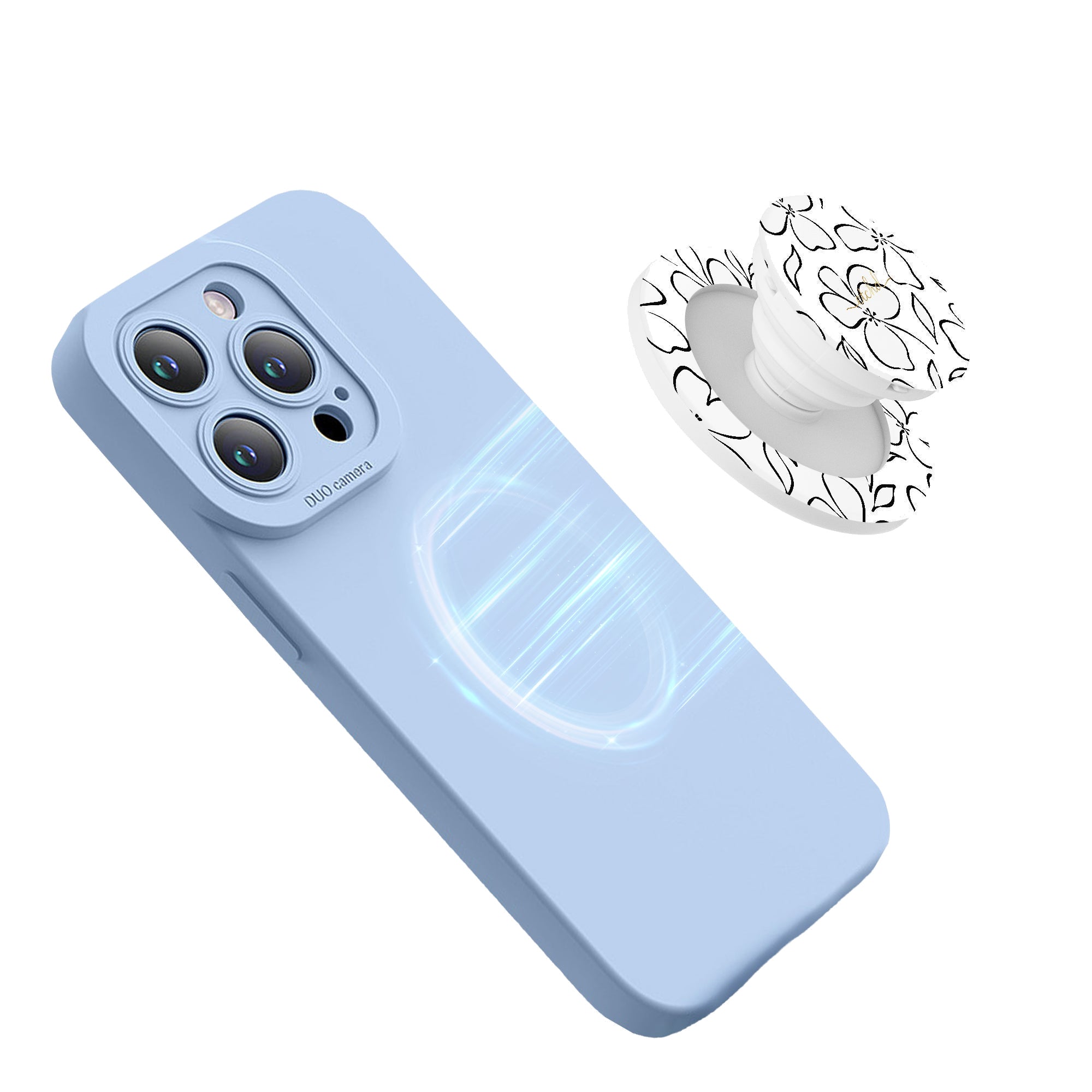 White & Black Floral Phone Grip And Stand by etchd, view 4