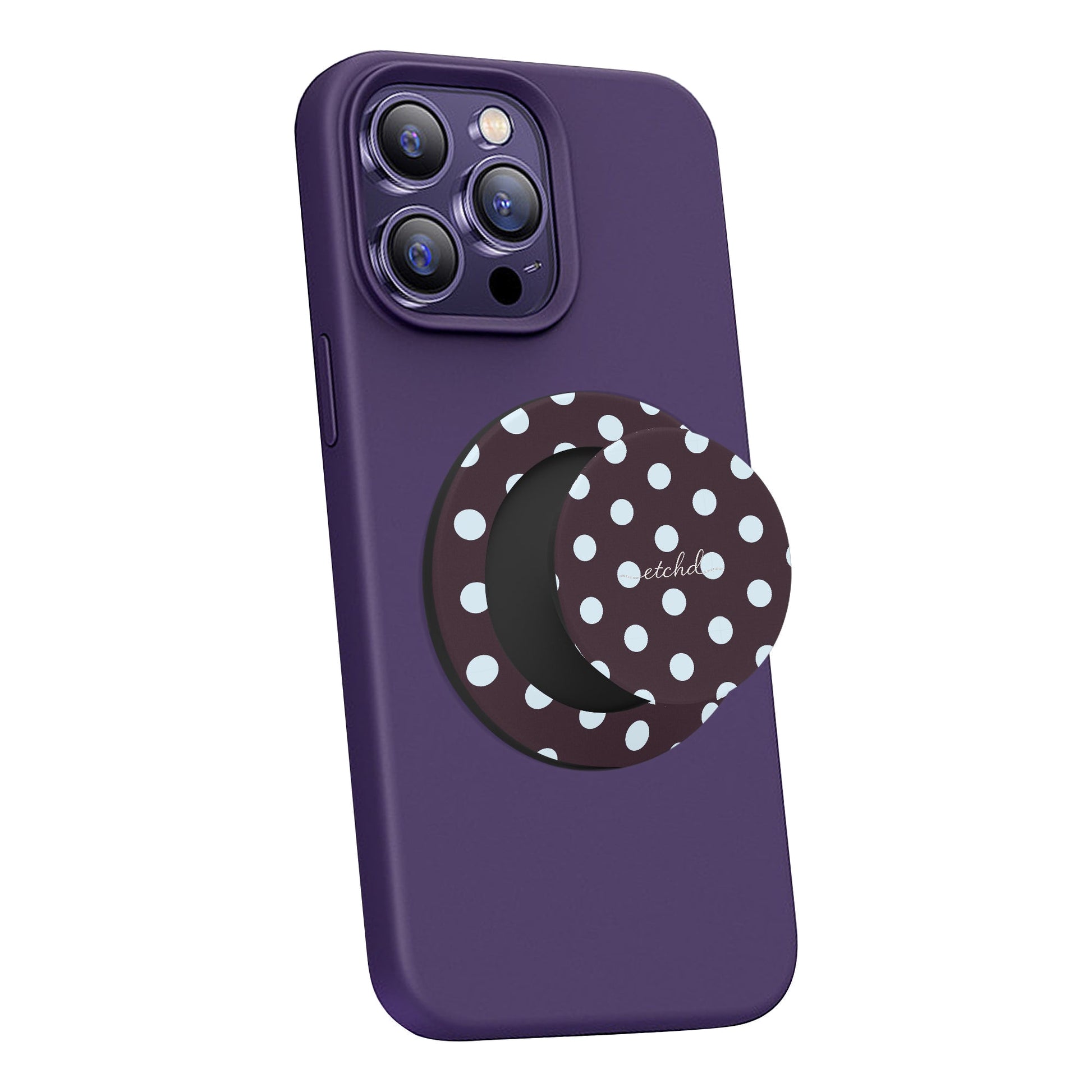 Blue And Plum Polka Dot Phone Grip And Stand by etchd, view 4