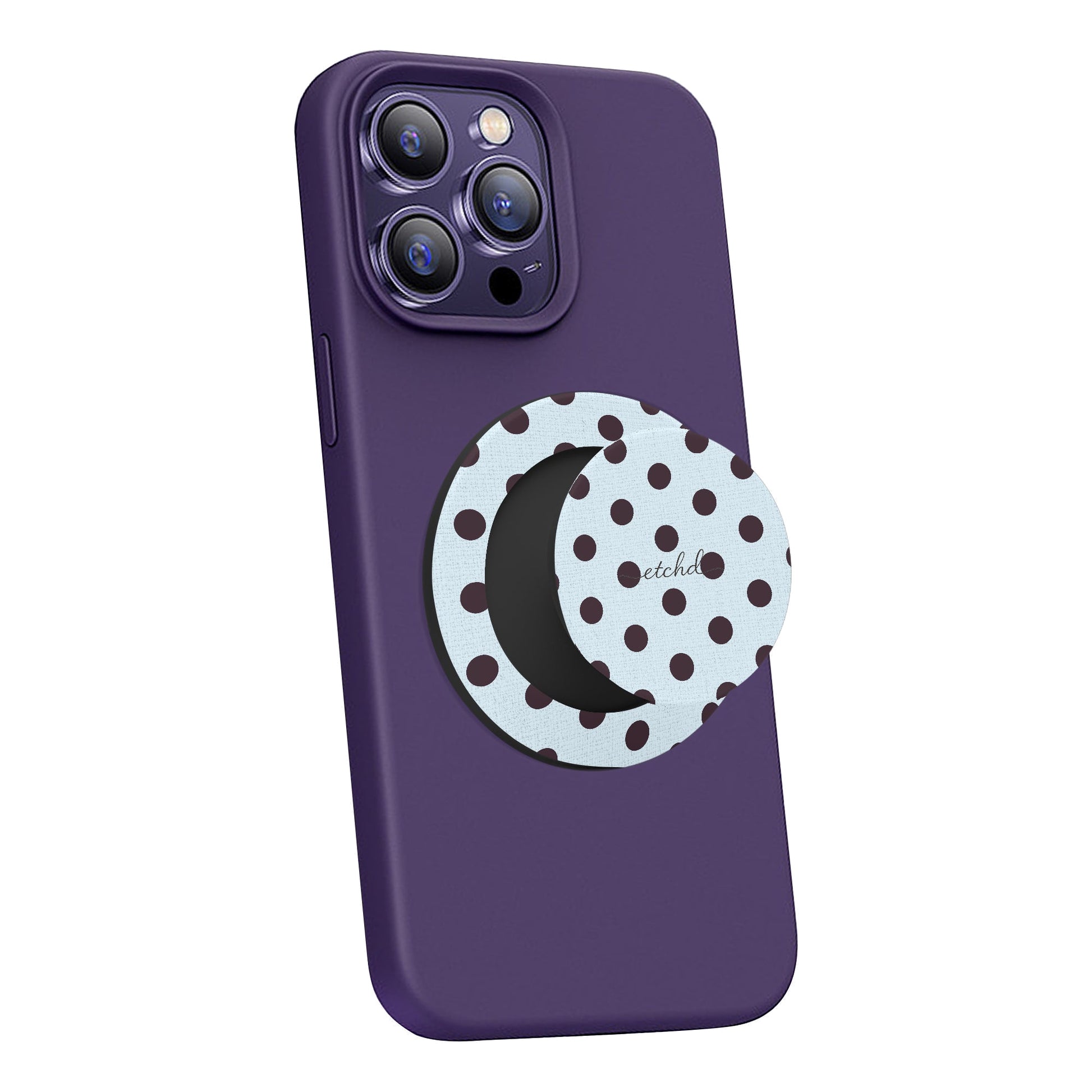 Plum And Blue Polka Dot Phone Grip And Stand by etchd, view 4