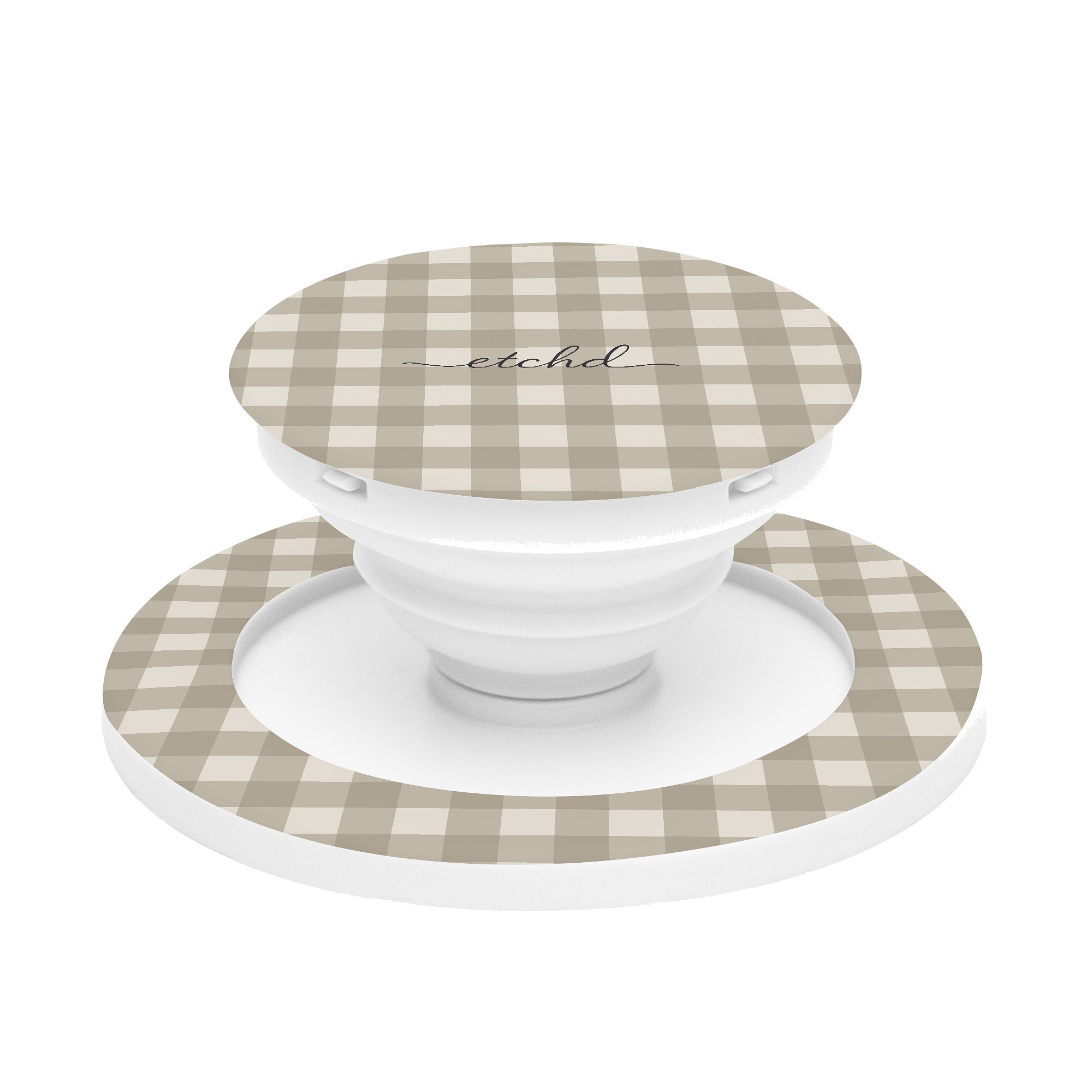 Neutral Gingham Phone Grip And Stand by etchd