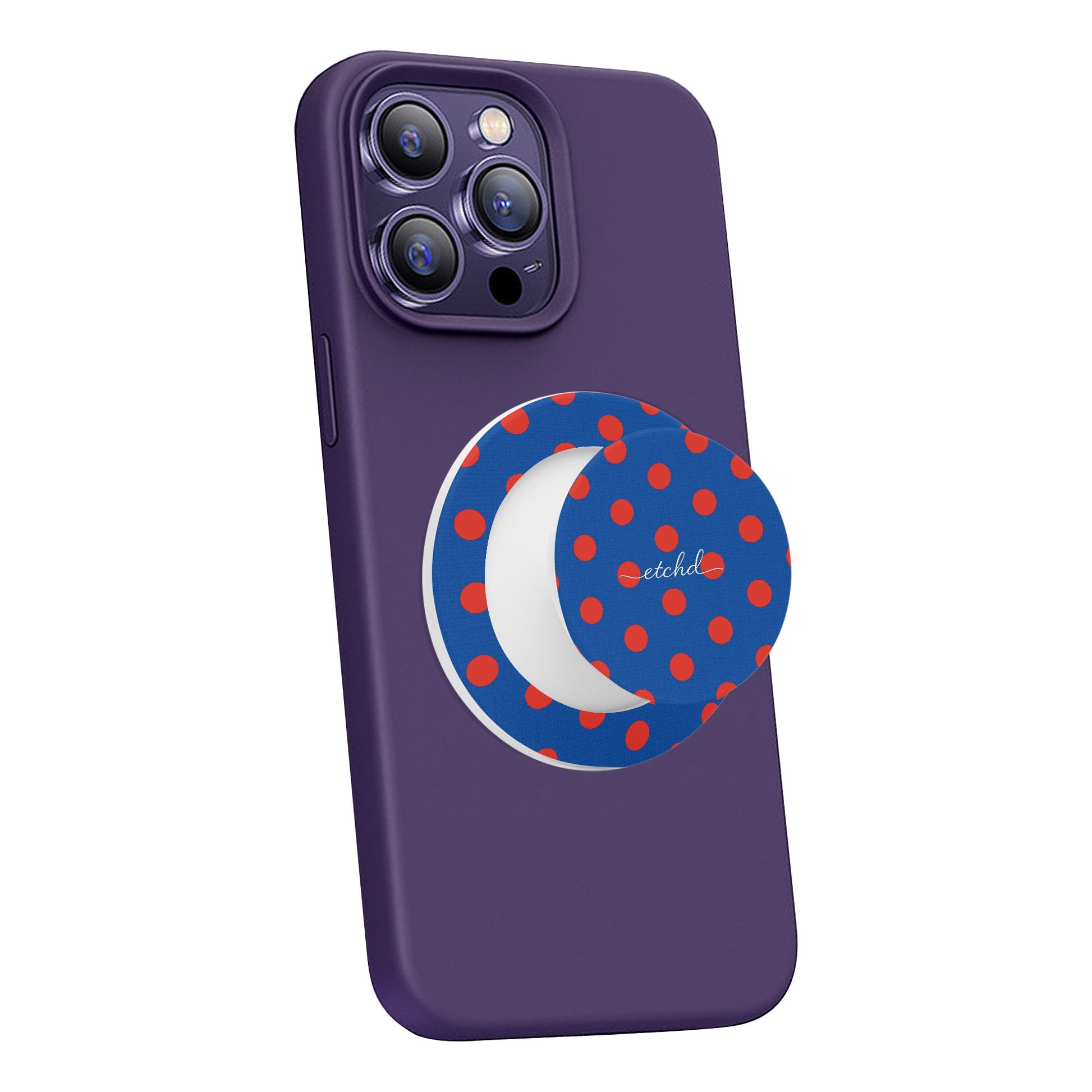 Poppy And Cobalt Polka Dot Phone Grip And Stand by etchd, view 7
