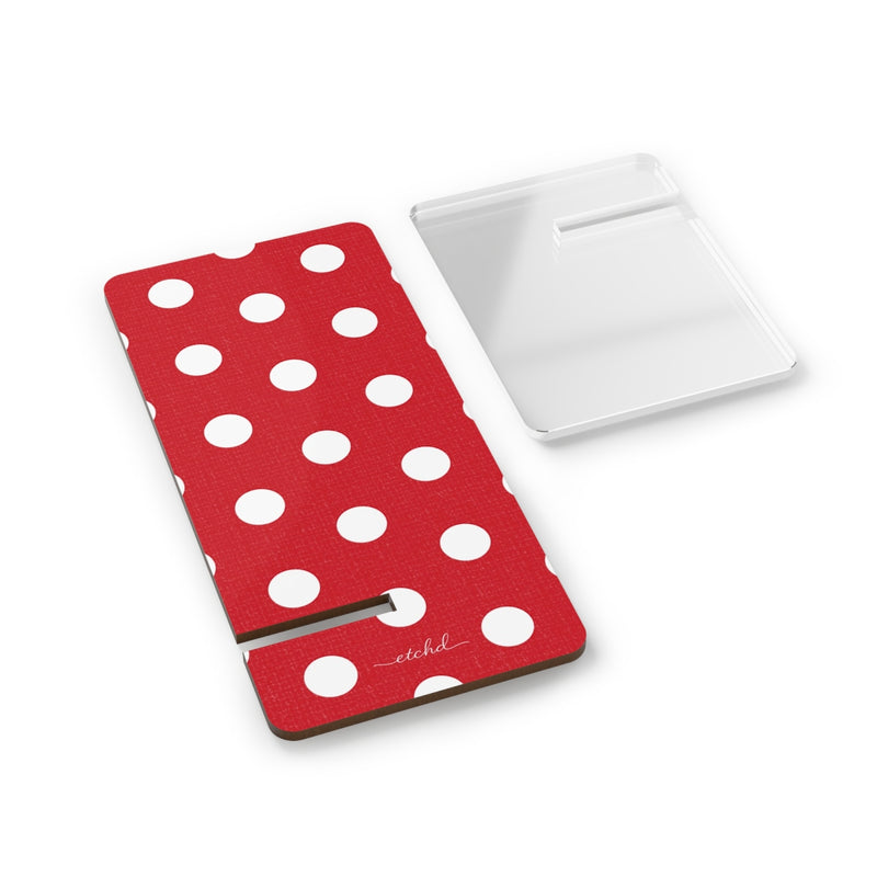 Classic Red & White Polka Dot Soporte para móvil de etchd, vista 2