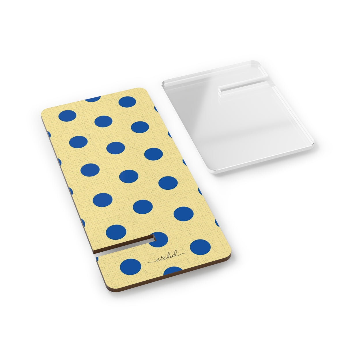 Cobalt & Butter Polka Dot Phone Stand by etchd, view 2