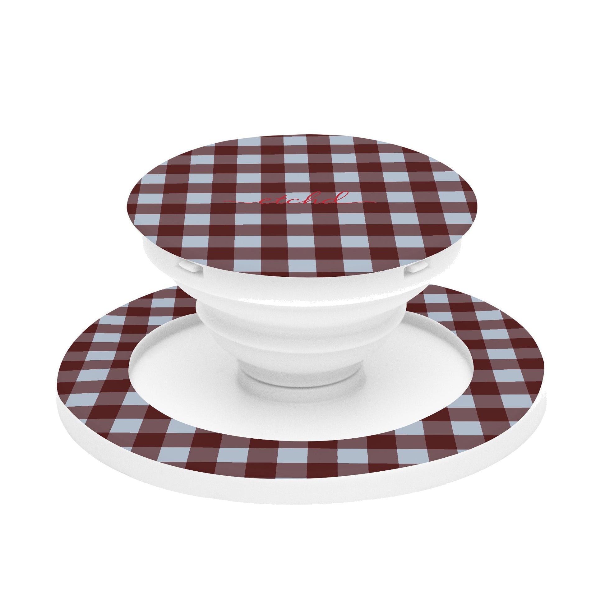 Blue & Cherry Gingham Anello e supporto per telefono di etchd