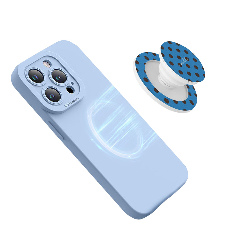Espresso And Cerulean Polka Dot Phone Grip And Stand-zoom-