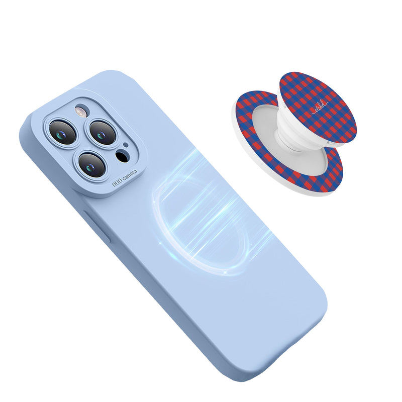 Cobalt & Poppy Gingham Anello e supporto per telefono-zoom-
