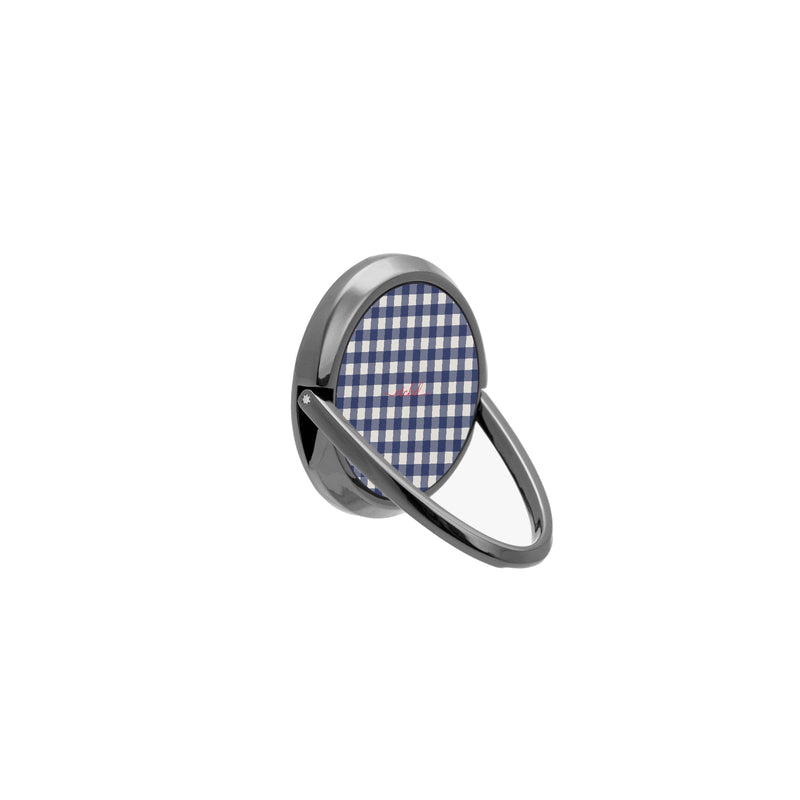 Navy & Cream Gingham Anello supporto per telefono-zoom-