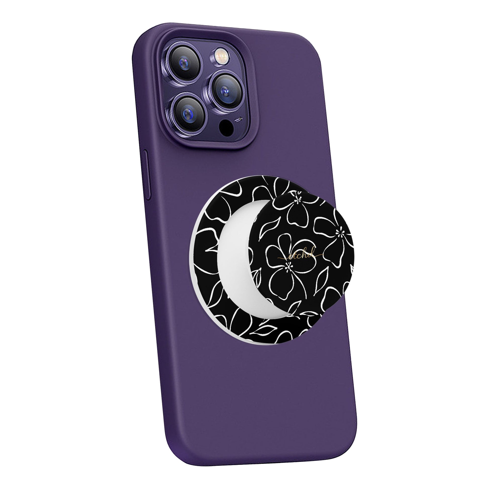 Black & White Floral Phone Grip And Stand by etchd, view 3