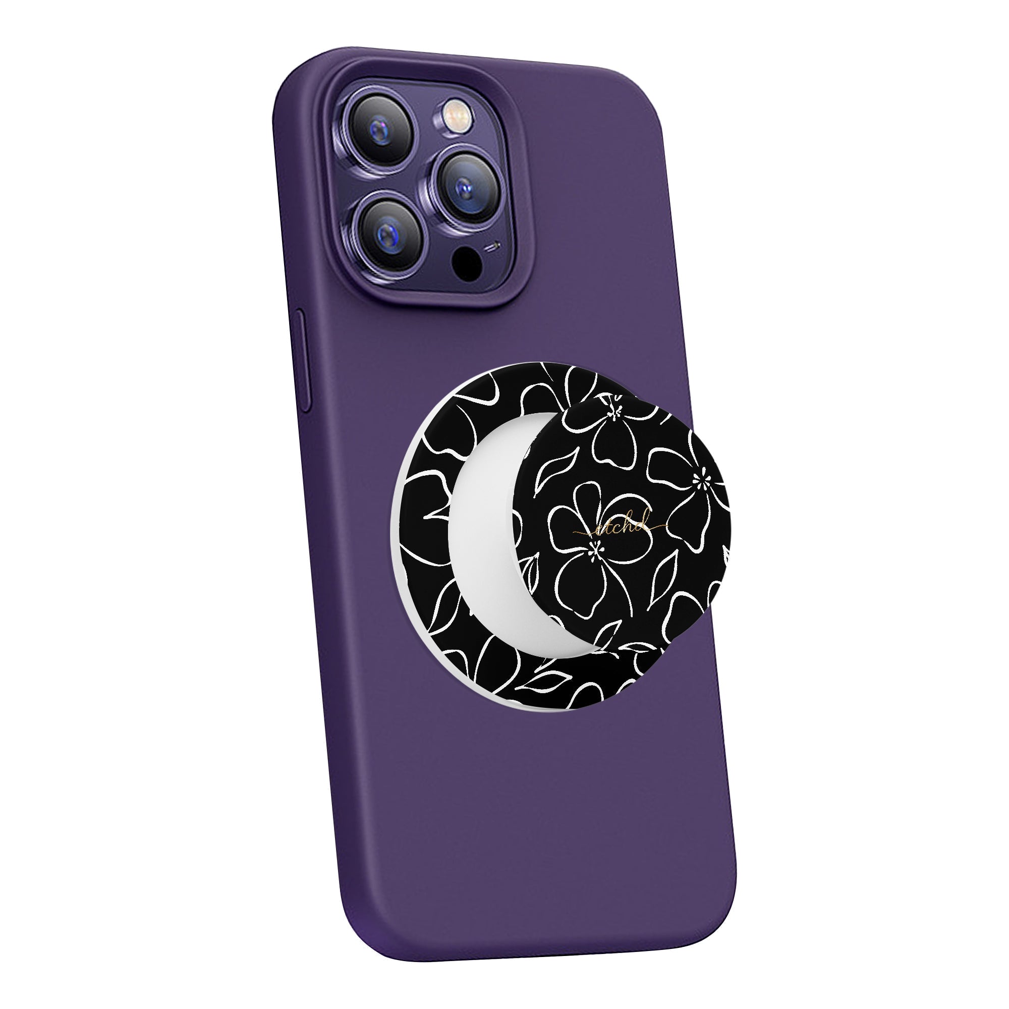 Black & White Floral Phone Grip And Stand by etchd, view 3