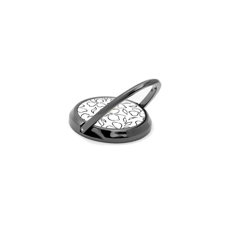 White & Black Floral Phone Ring Holder-zoom-