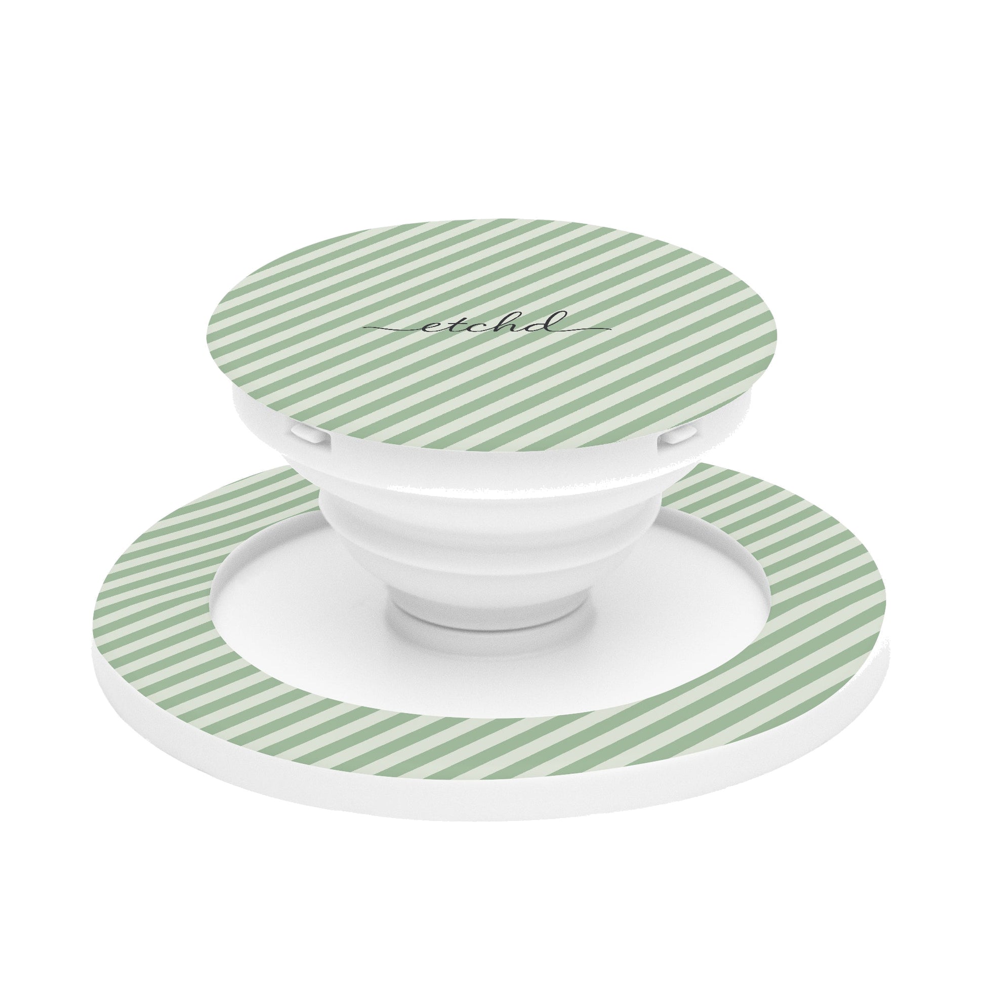 Sage & Cream Striped Diagonal Phone Grip And Stand by etchd