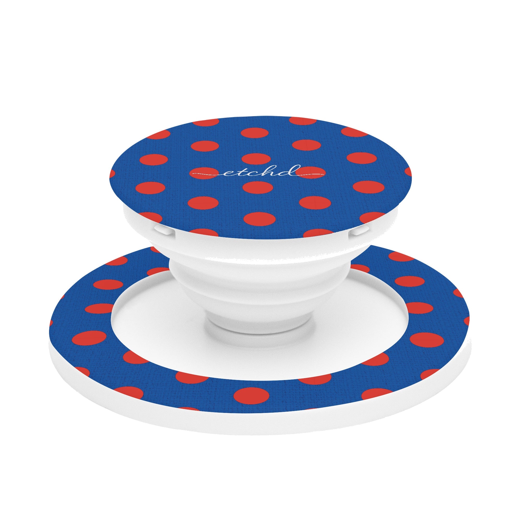 Poppy And Cobalt Polka Dot Phone Grip And Stand by etchd