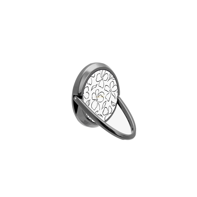 White & Black Floral Phone Ring Holder-zoom-
