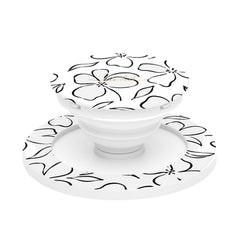 White & Black Floral Anello e supporto per telefono di etchd