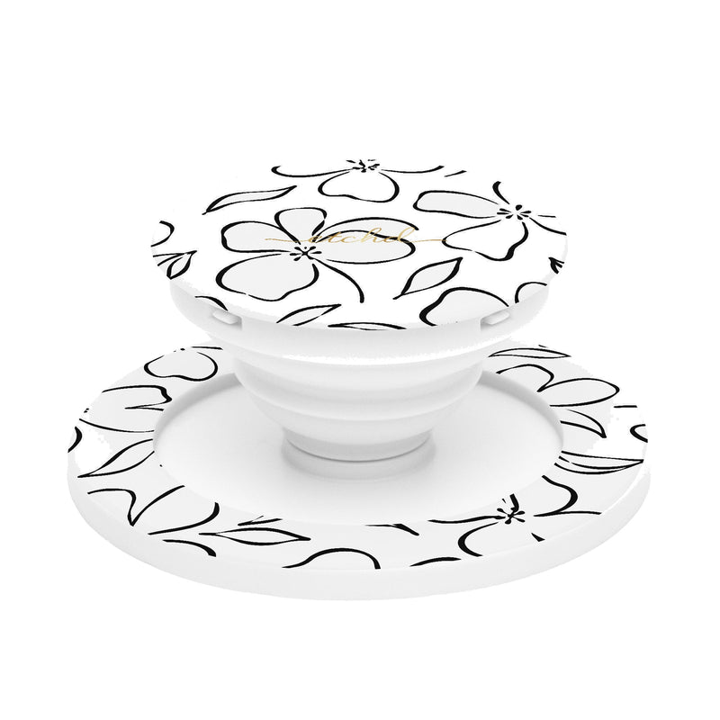 White & Black Floral Anello e supporto per telefono-zoom-
