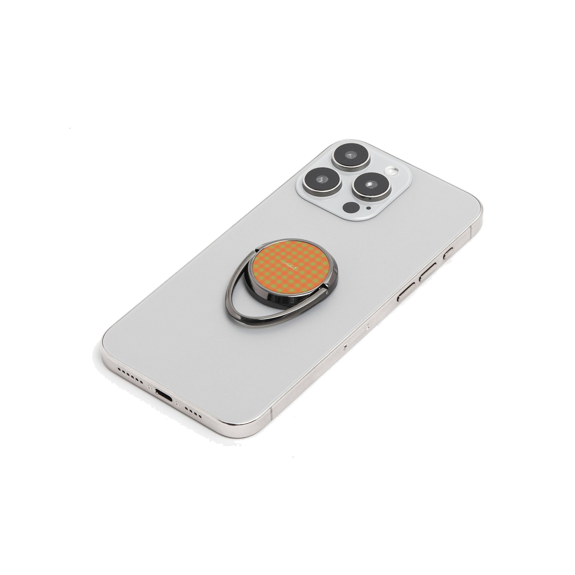Persimmon & Wasabi Gingham Phone Ring Holder by etchd, view 6