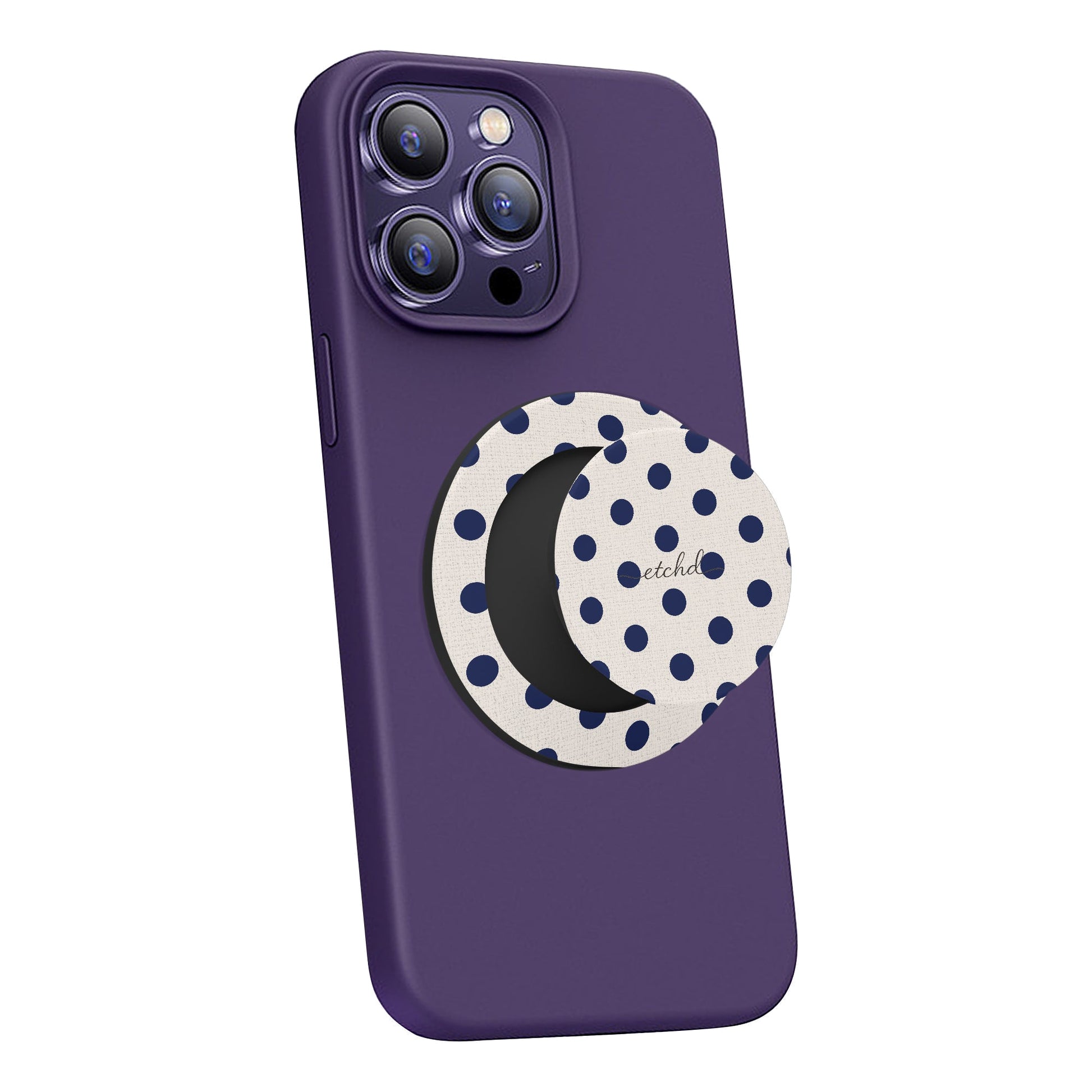 Navy & Cream Polka Dot Phone Grip And Stand by etchd, view 4