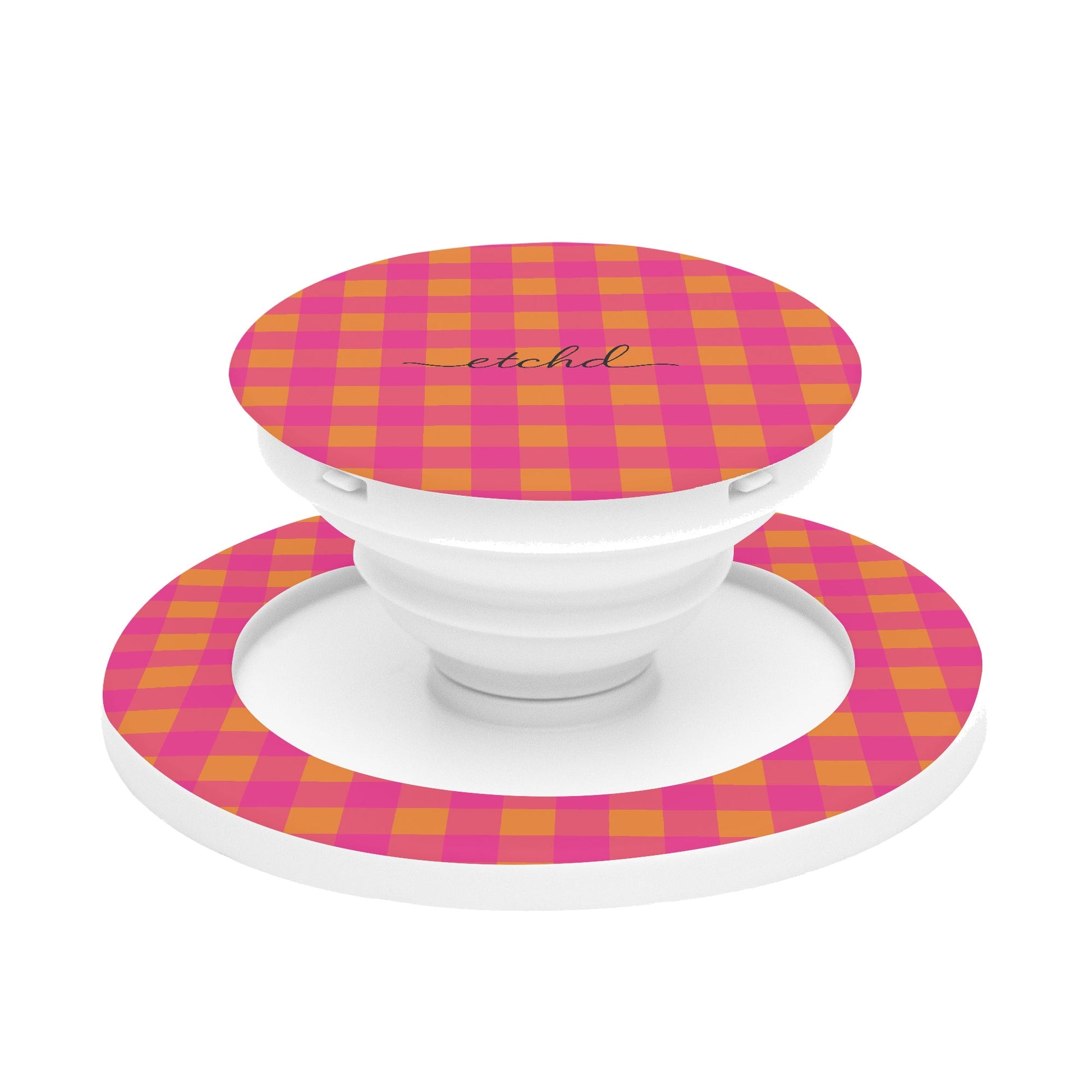 Pink & Orange Gingham Anello e supporto per telefono di etchd