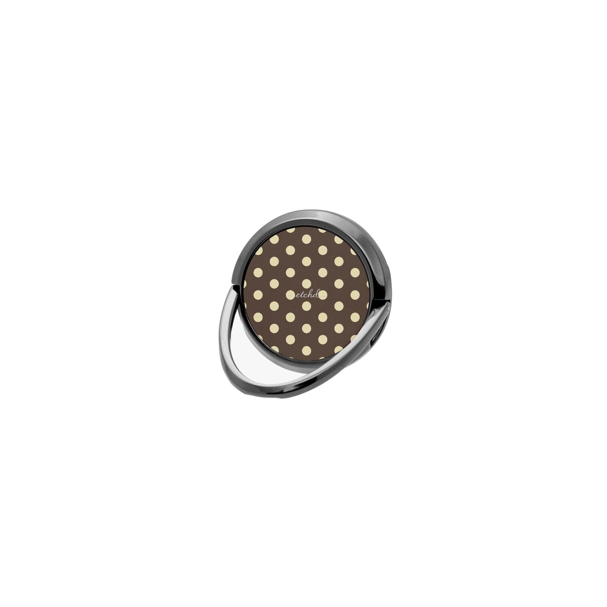 Brown And Butter Yellow Polka Dot Phone Ring Holder by etchd