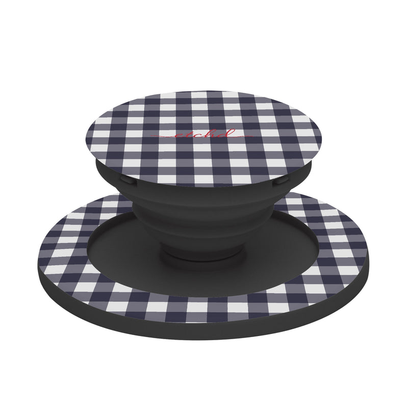 White & Navy Gingham Anneau de maintien et support-zoom-