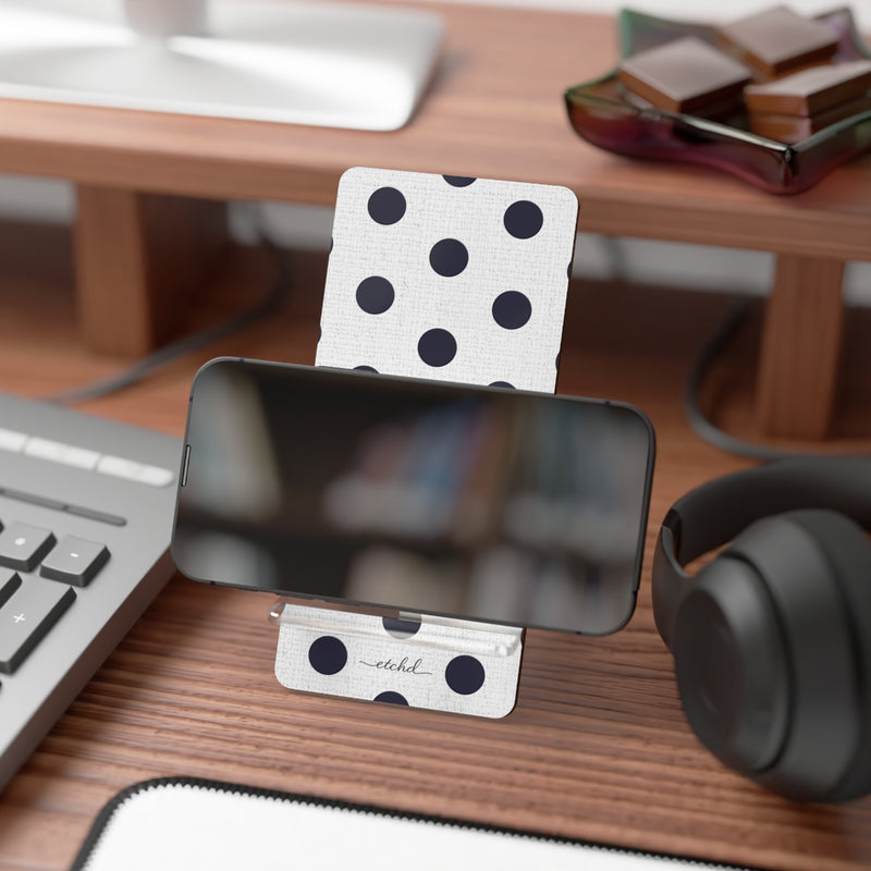 Navy & White Polka Dot Phone Stand by etchd, view 4