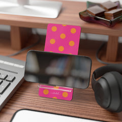 Orange & Pink Polka Dot Phone Stand by etchd, view 4
