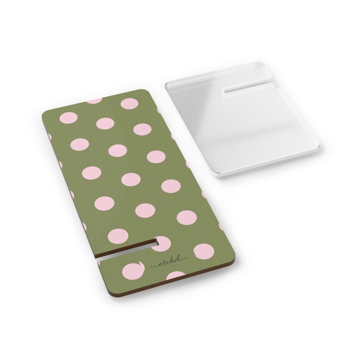 Pink & Green Polka Dot Phone Stand by etchd, view 2