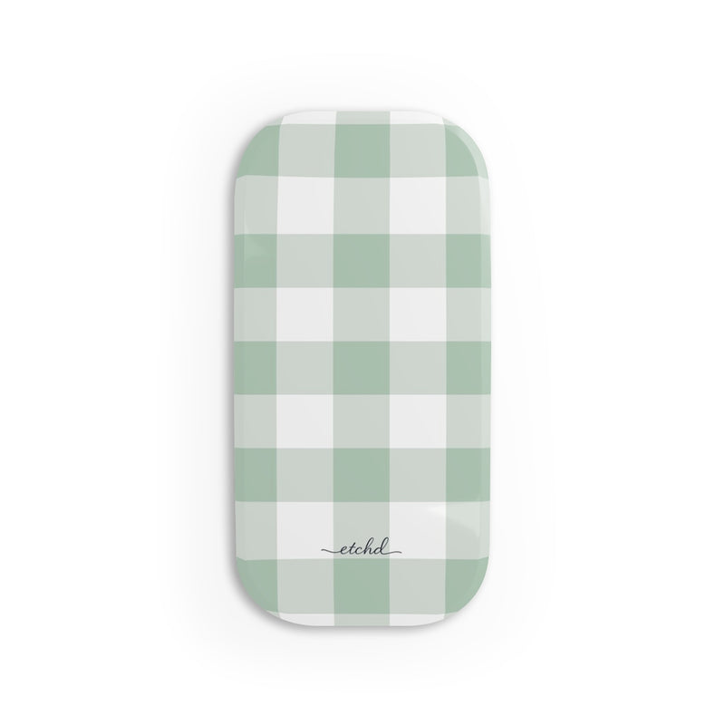 Sage Gingham Click-On Phone Grip-zoom-