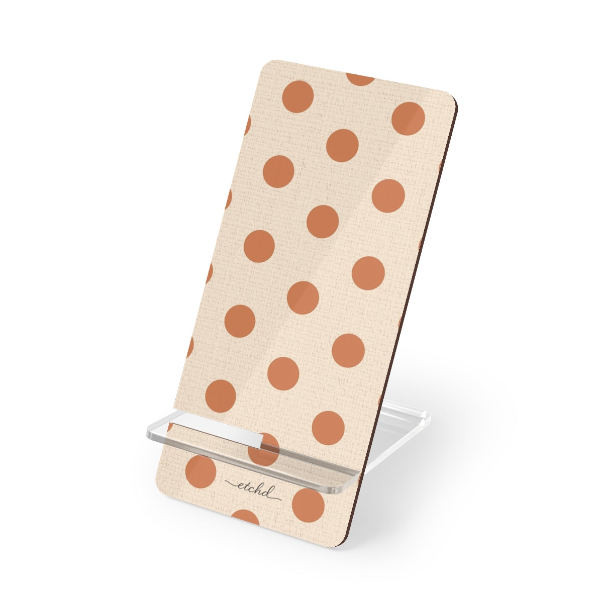 Terracotta & Cream Polka Dot Phone Stand by etchd