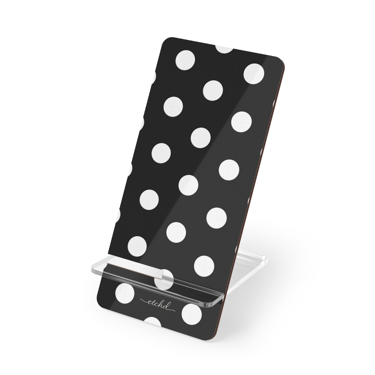 White & Black Polka Dot Phone Stand by etchd