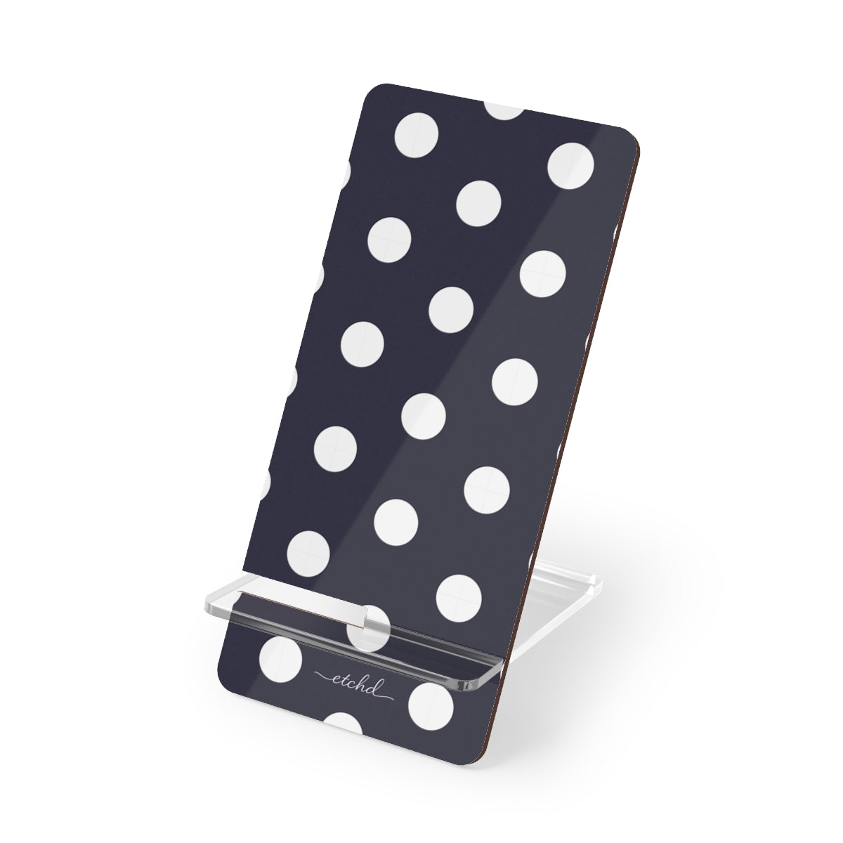White & Navy Polka Dot Phone Stand by etchd