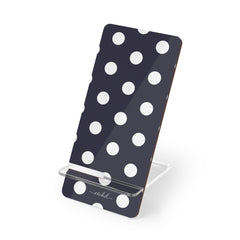 White & Navy Polka Dot Supporto per telefono di etchd